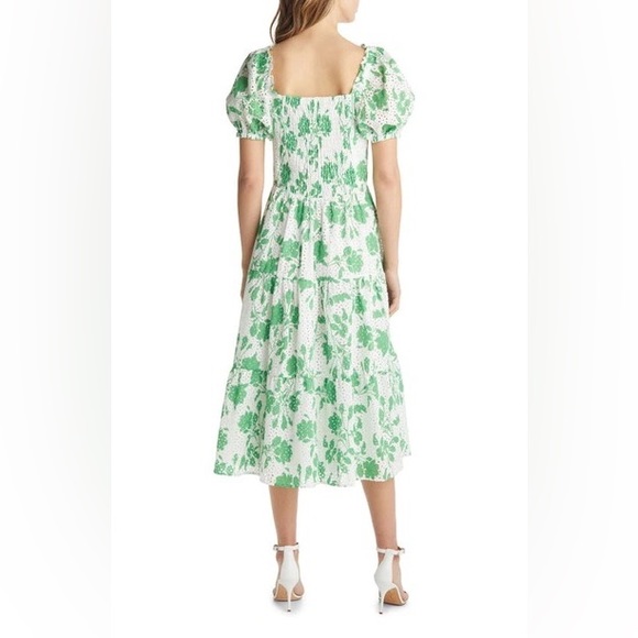 Rachel Parcell | Stencil Floral Eyelet Puff Sleeve Midi Dress Foliage Green - Picture 10 of 12